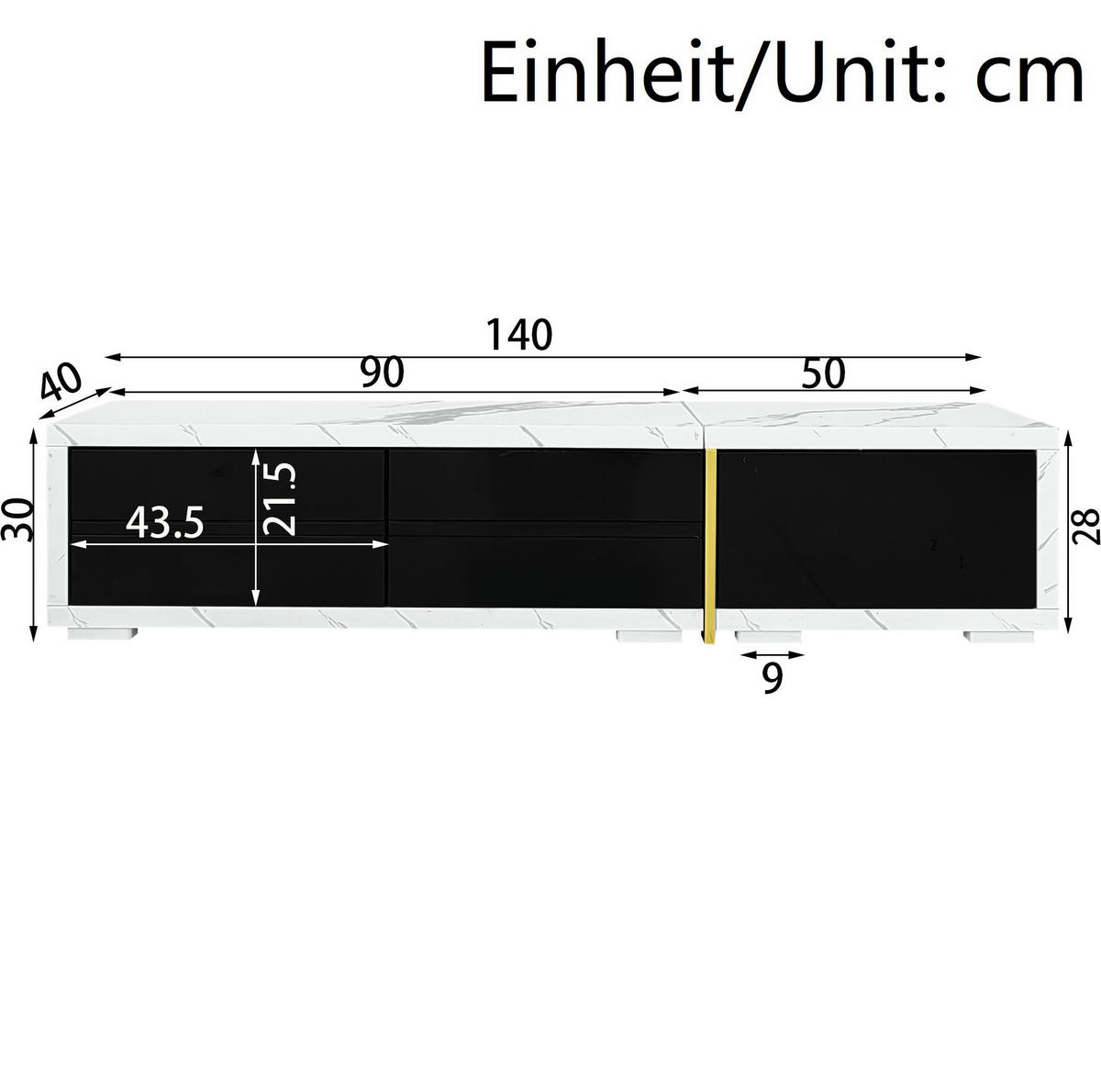 TV-SCHRANK aus MDF und Holzwerkstoff 260x40x30 cm Schwarz/Weiß in Marmoroptik drehbar und ausziehbar mit Stauraum - Schwarz, Holzwerkstoff (260/30/40cm) - Modfu