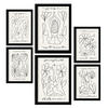 POSTER Set Mit 6 Yoga Musen 4 A3 & A4 Schwarzer Rahmen - Schwarz, Papier (29/3/42cm) - Nacnic