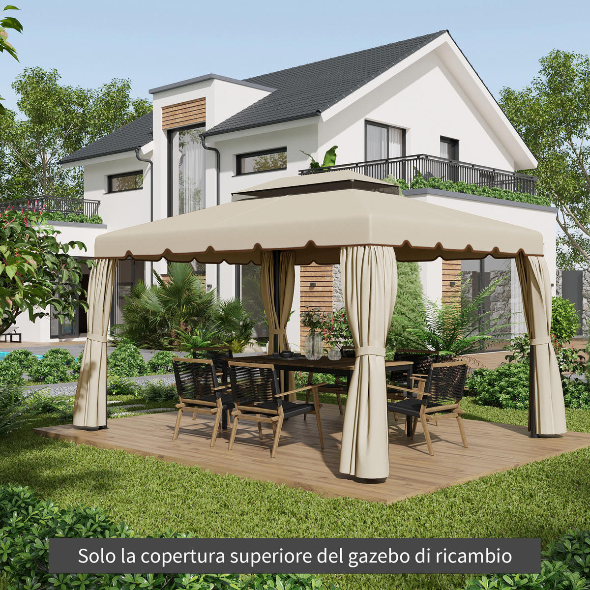 ERSATZDACH, 3x4 m für Gartenpavillon, beige, 2-stufiges Polyesterdach - Multicolor, Textil (400/300cm) - FORIOUS