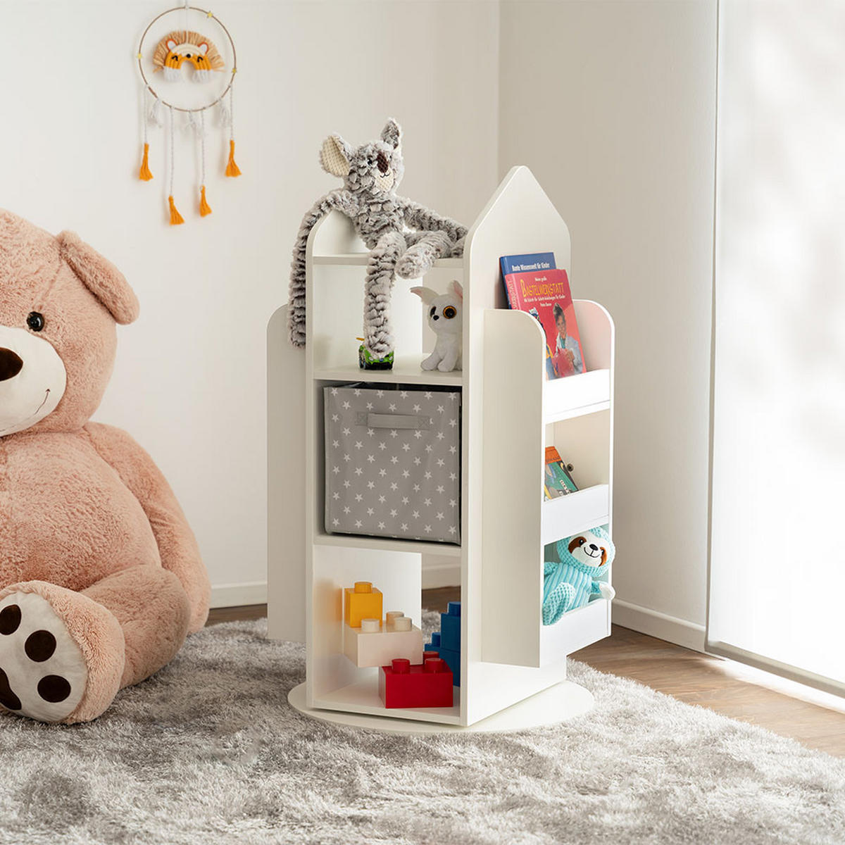 KINDERREGAL JUNA - Farbe: Weiß - Weiß, Holzwerkstoff/Textil (60/105.3/60cm) - Home Deluxe
