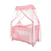 BABYREISEBETT Magic Sleep 2 Ebenen rosa Sterne Wickelauflage, Mobile, Baldachin, Räder, Tragetasche, Polyester - Rosa, Metall (60/120cm) - Lorelli