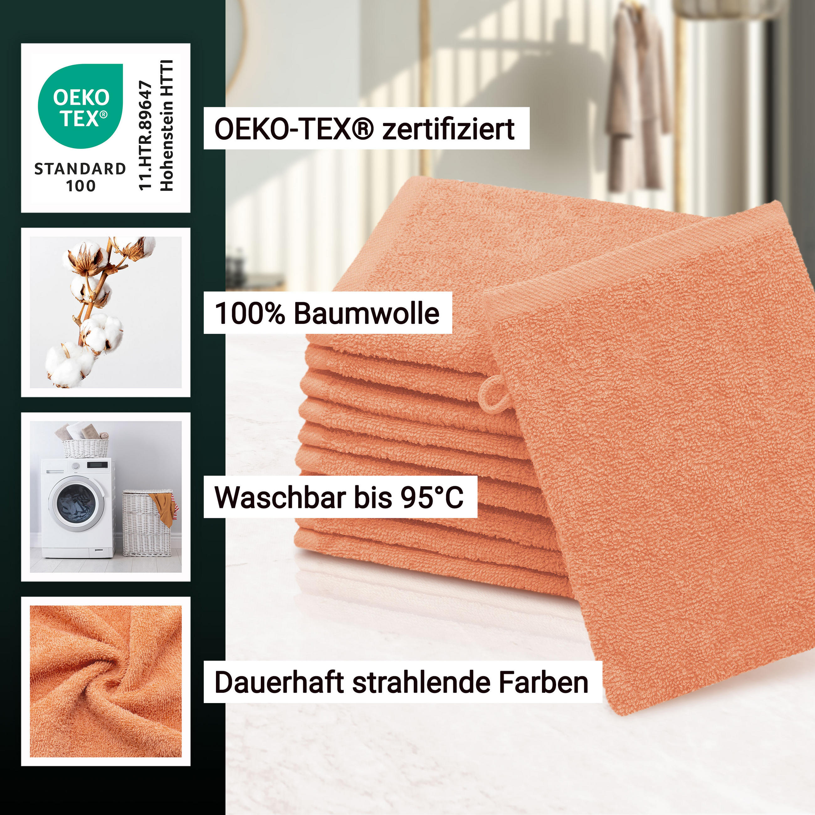 WASCHHANDSCHUH, 10er-Set, 16x21 cm, 100% Baumwolle, Rot - Terracotta, Textil (16/21cm) - Zollner
