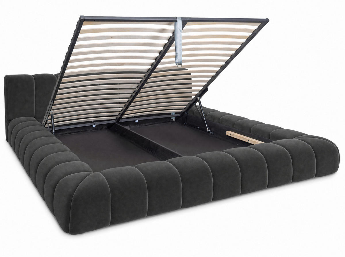 POLSTERBETT Adore Anthrazit 180/200 cm Samt mit Bettkasten - Anthrazit, Textil/Metall (180/200cm) - wonello