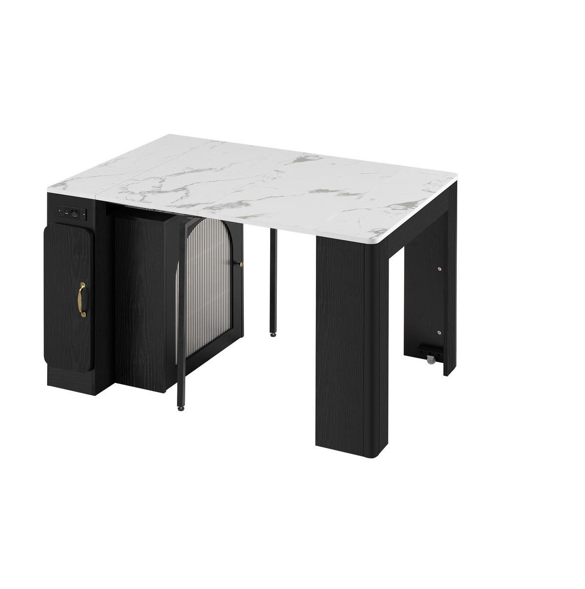 KÜCHENINSEL 83/39,6-149,6/77 cm weiß schwarz aus MDF mit Auszug Rollen LED und Steckdose - Schwarz, Holzwerkstoff (83/77/39.6cm) - OKWISH