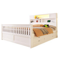 POSTEĽ s úložným priestorom 160/200 cm biela s LED čelom a 4 zásuvkami z MDF a preglejky - biela, kompozitné drevo (160/200cm) - OKWISH