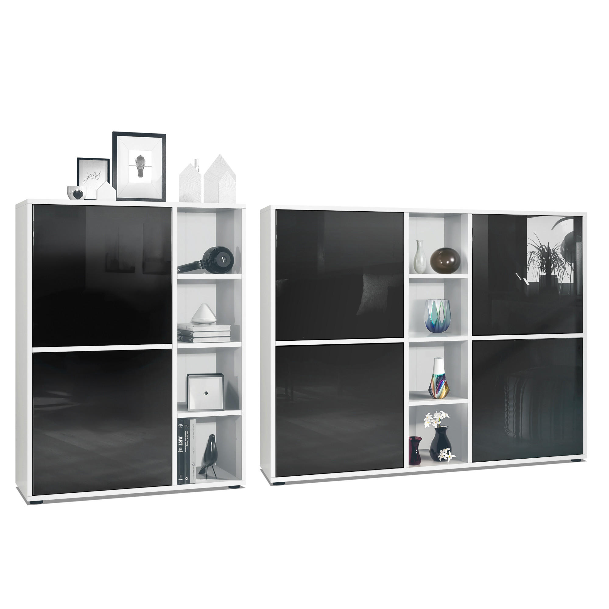 Vladon Wohnzimmerset Schwarz Hochglanz 214.5x105.5x35.5 cm