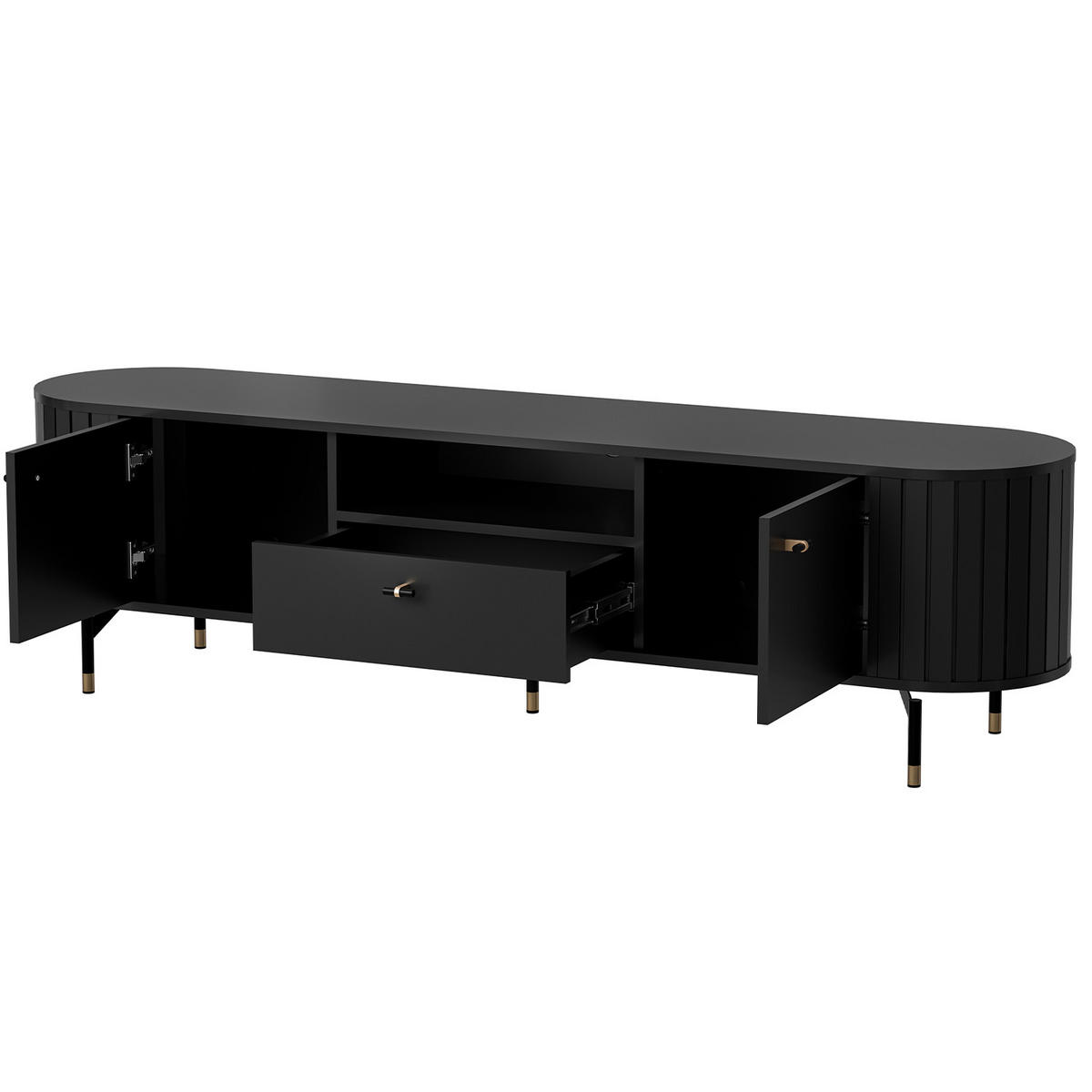 LOWBOARD Zalia mit 2 Türen und Schublade, 180 cm, im Retro-Stil, Schwarz - Schwarz, Holzwerkstoff (180/49/40cm) - Beautysofa