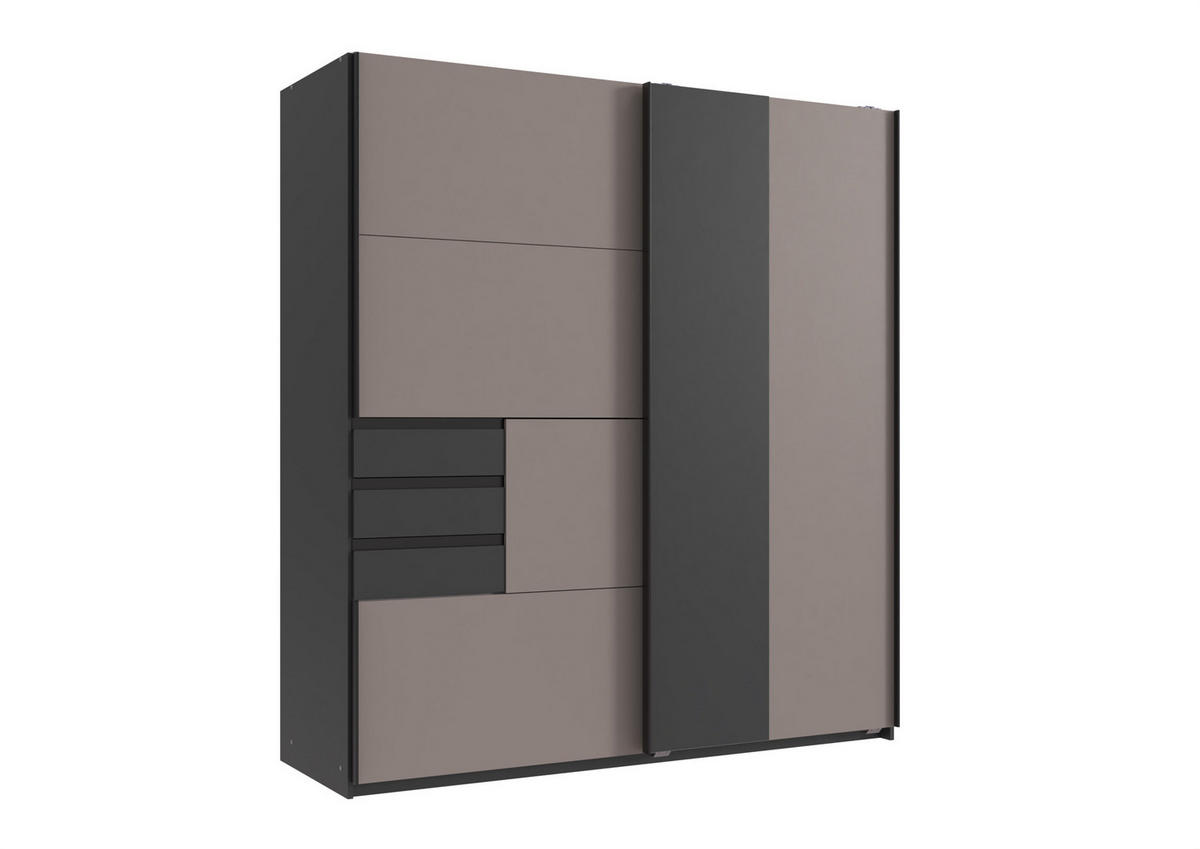 KLEIDERSCHRANK Coburg in Saharagrau mit Grafit - Schwebetürenschrank - Grau, Holzwerkstoff (180/198/65cm)