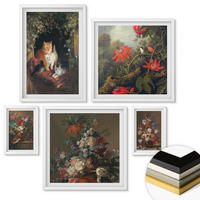 WANDBILDER 5er-Set - 50x50 cm & 20x30 cm & 40x60 cm Weißer Rahmen - Vintage-Blumen, Katzen, Pflanzen - Weiß, Kunststoff (40/60cm) - ArtPrintCave