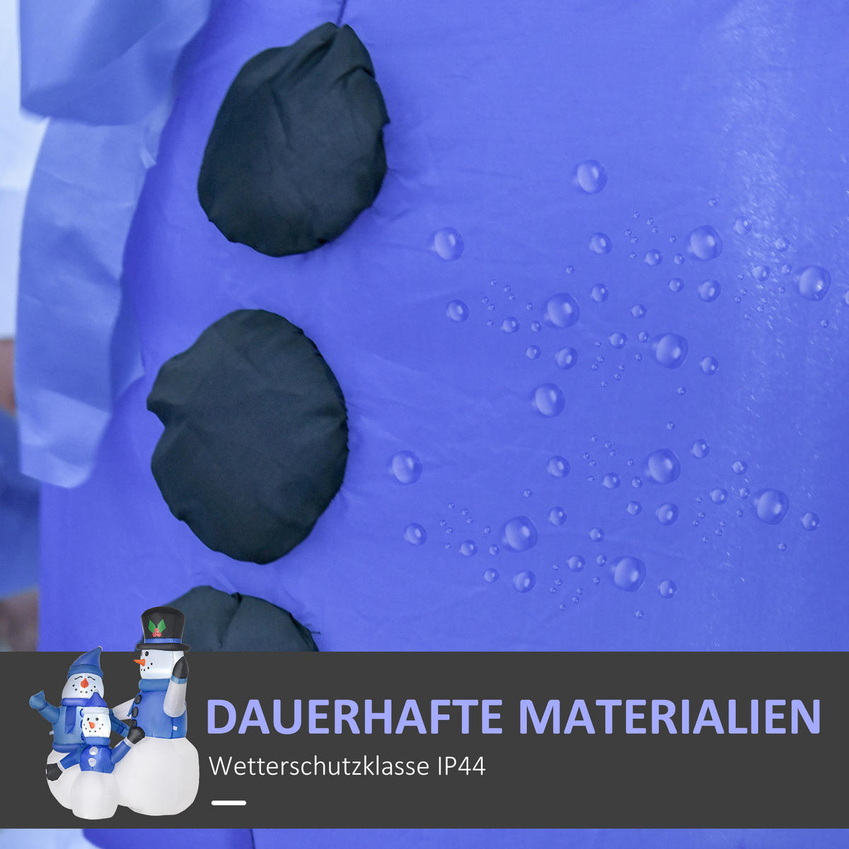 SCHNEEMANN Familie Selbstaufblasbare Dekoration LED mit Gebläse Blau - Multicolor, Kunststoff (55/120/100cm) - HOMCOM