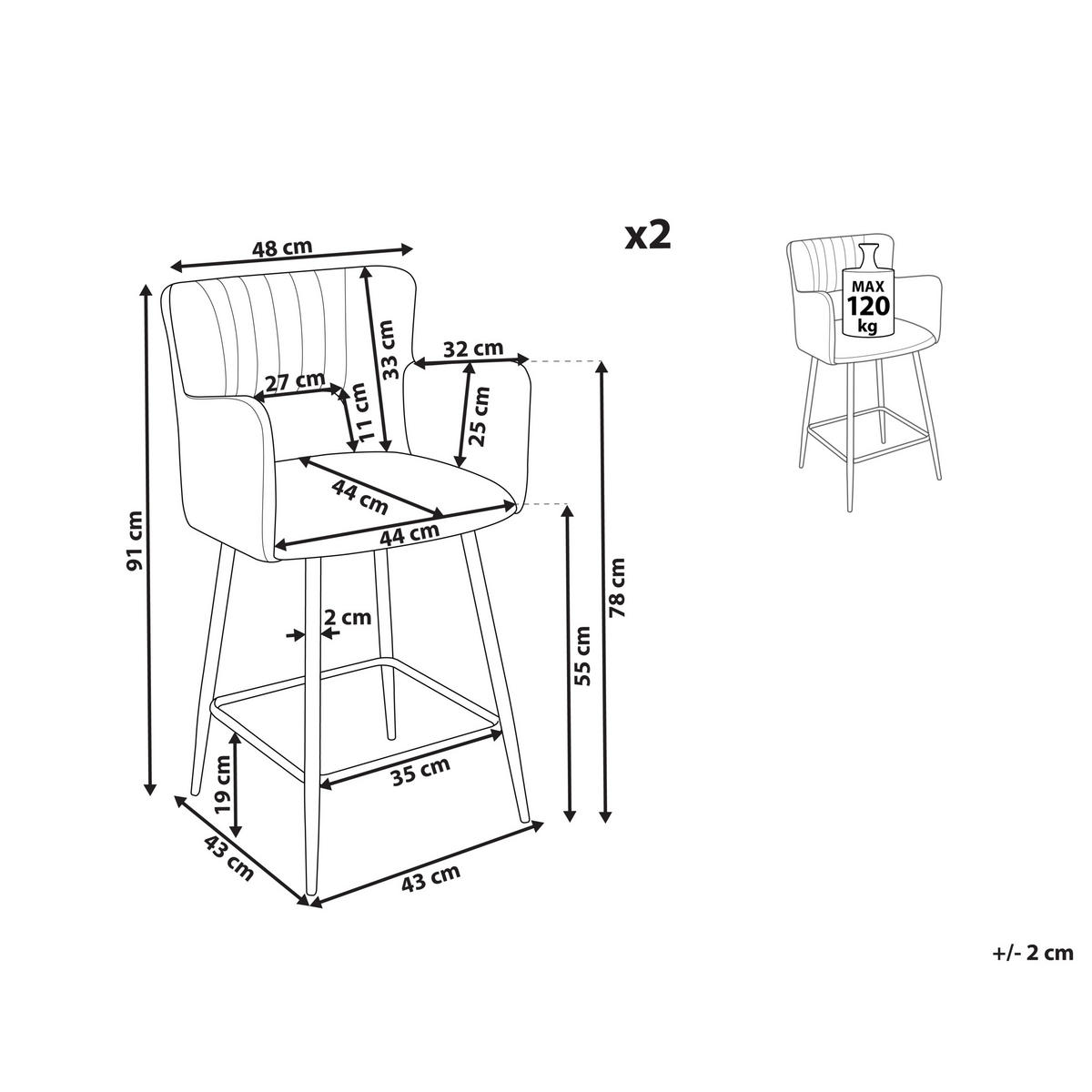 BARSTÜHLEN 2er-Set Orange Sanilac - Schwarz/Orange, Textil (51/91/44cm) - Beliani