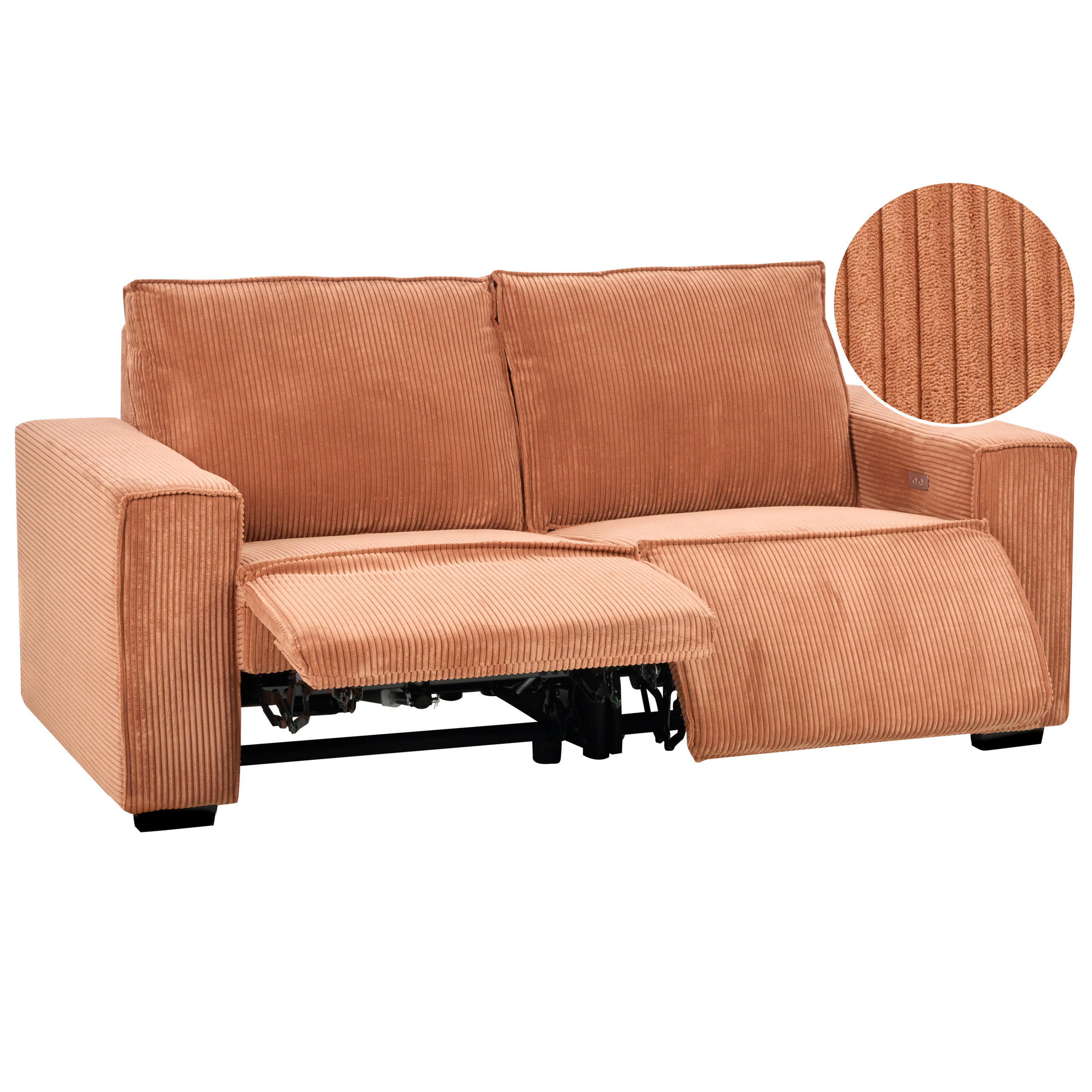 3-SITZER-SOFA Cord orange elektrisch verstellbar Nukari - Schwarz/Orange, Textil (190/93/92cm) - Beliani
