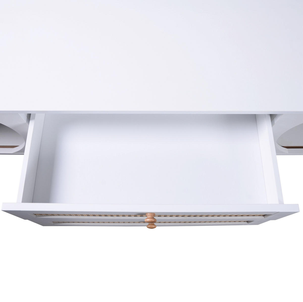 LOWBOARD in Weiß und Naturfarben mit Schubladen und Rattanseiten für Wohnzimmer, B170/T39.5/H46 cm - Weiß, Holzwerkstoff (170/46/39.5cm) - STILVORA