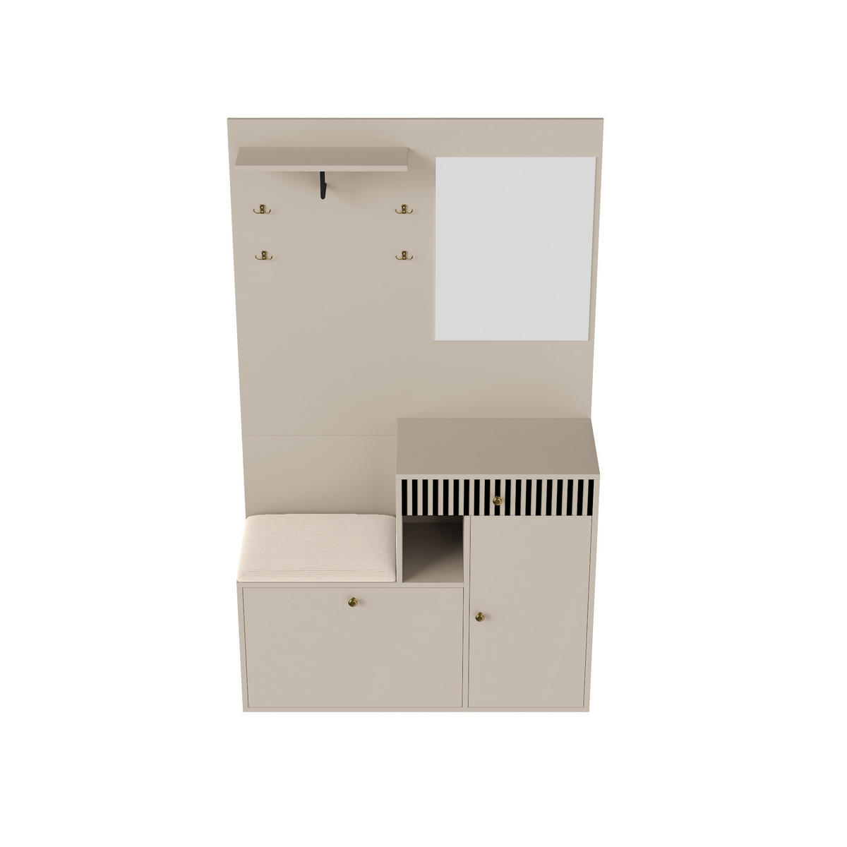 DIELENGARDEROBE mit Spiegel und Sitzbank 110/37/185,5 cm in Kaschmir - Beige, Holzwerkstoff (110/185.5/37cm) - BEAOK