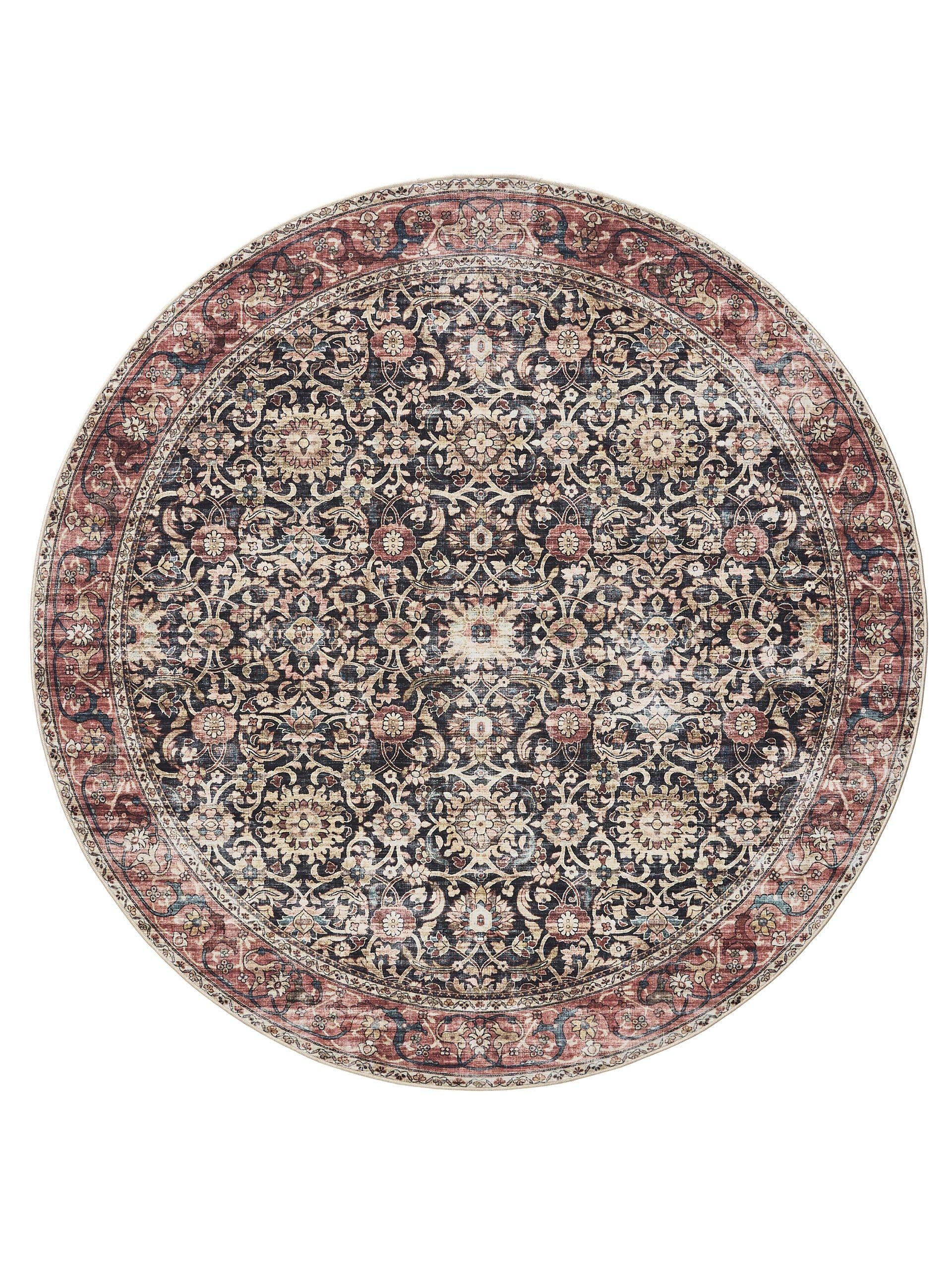 VINTAGE-TEPPICH George waschbar ø 160 cm rund - Rot/Multicolor, Kunststoff (160/160cm) - benuta