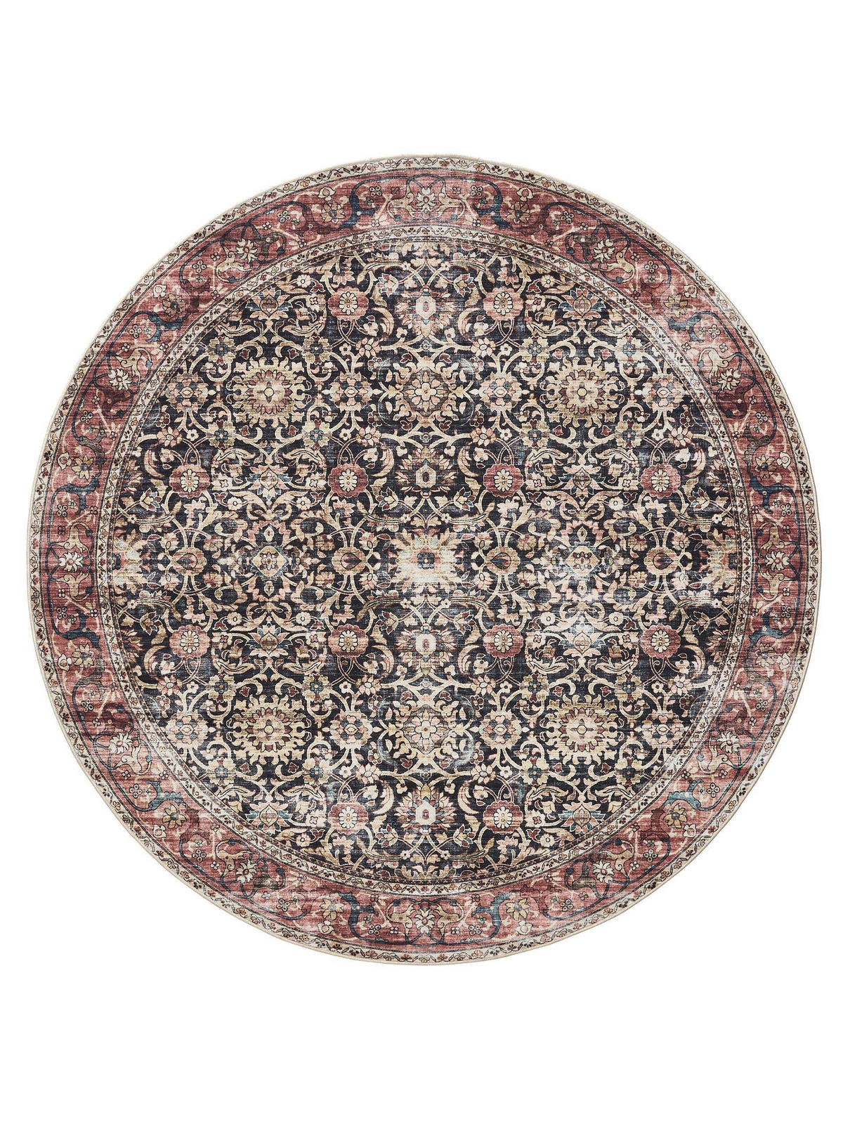 VINTAGE-TEPPICH George waschbar ø 160 cm rund - Rot/Multicolor, Kunststoff (160/160cm) - benuta