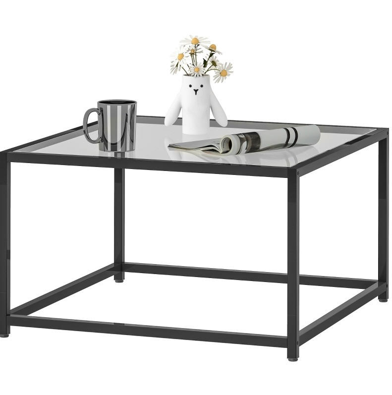 COUCHTISCH 68/68/39 cm schwarz aus gehärtetem Glas und Stahl mit industriellem Design - Schwarz, Glas (68/68/39cm) - OKMYHOME