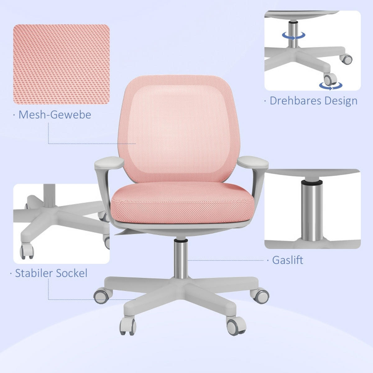 DREHSTÜHLE ergonomisch Drehfunktion höhenverstellbar Rosa - Pink, Metall (48/94.5/55cm) - SHOPENTRA