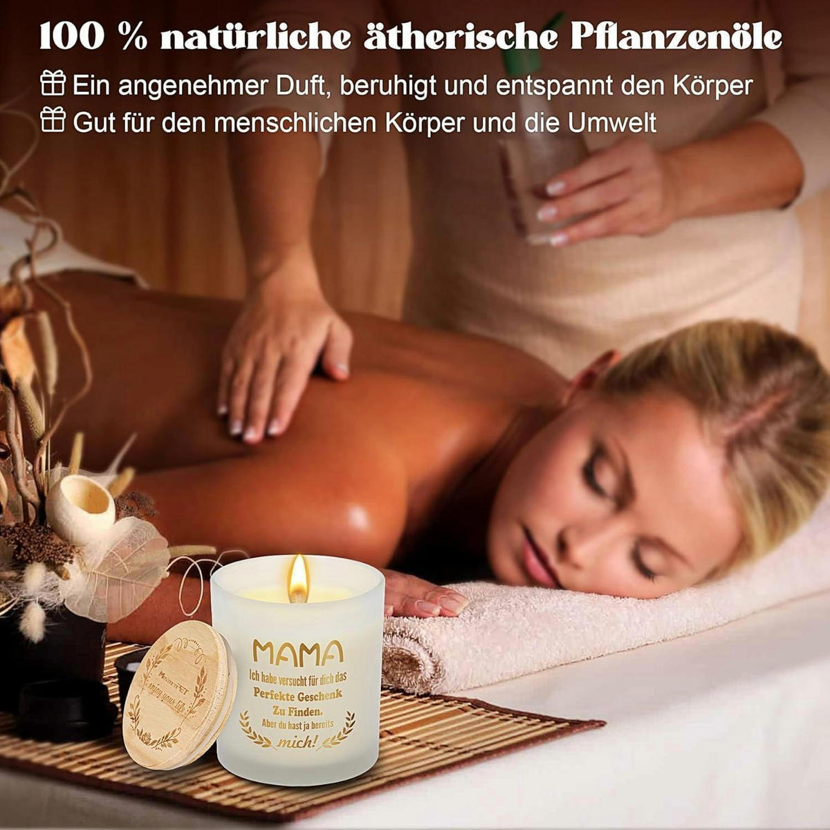 DUFTKERZE Lavendel im Glas Geschenkset 50 Stunden Brenndauer - Weiß, Paraffin (9cm)