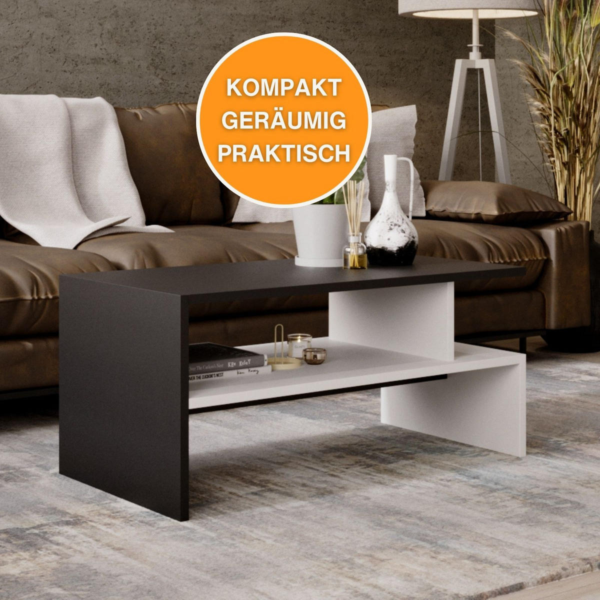 COUCHTISCH Holzwerkstoff rechteckig stabil Schwarz-Weiß 50/45/93cm - Schwarz/Weiß, Holzwerkstoff (50/93/45cm) - CraftPAK