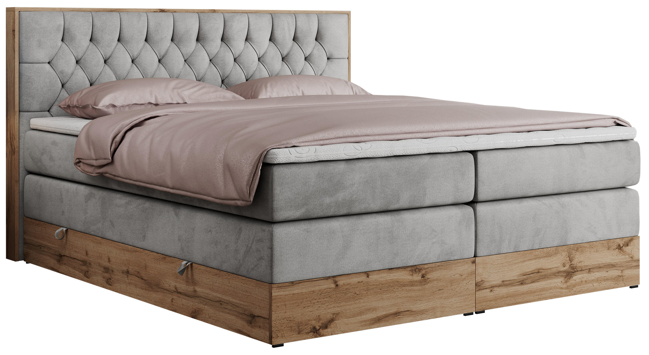 BOXSPRINGBETT AMORE KING 200/200 Hellgrau Velvet - H3 - Hellgrau, Holz/Textil (200/200cm) - MKS