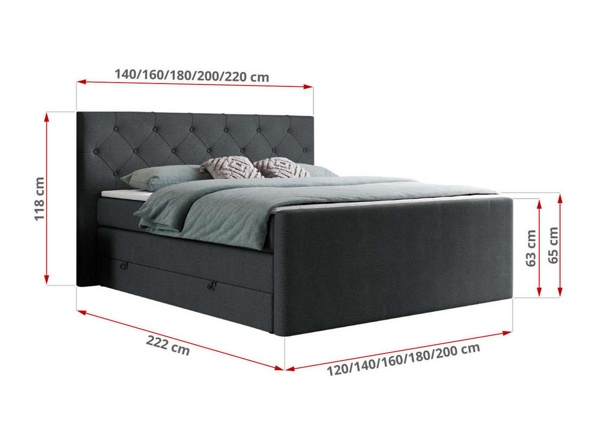BOXSPRINGBETT KING VELEN 200/200 Dunkelgrau Struktur - H3 - Dunkelgrau, Holz/Textil (200/200cm) - MKS