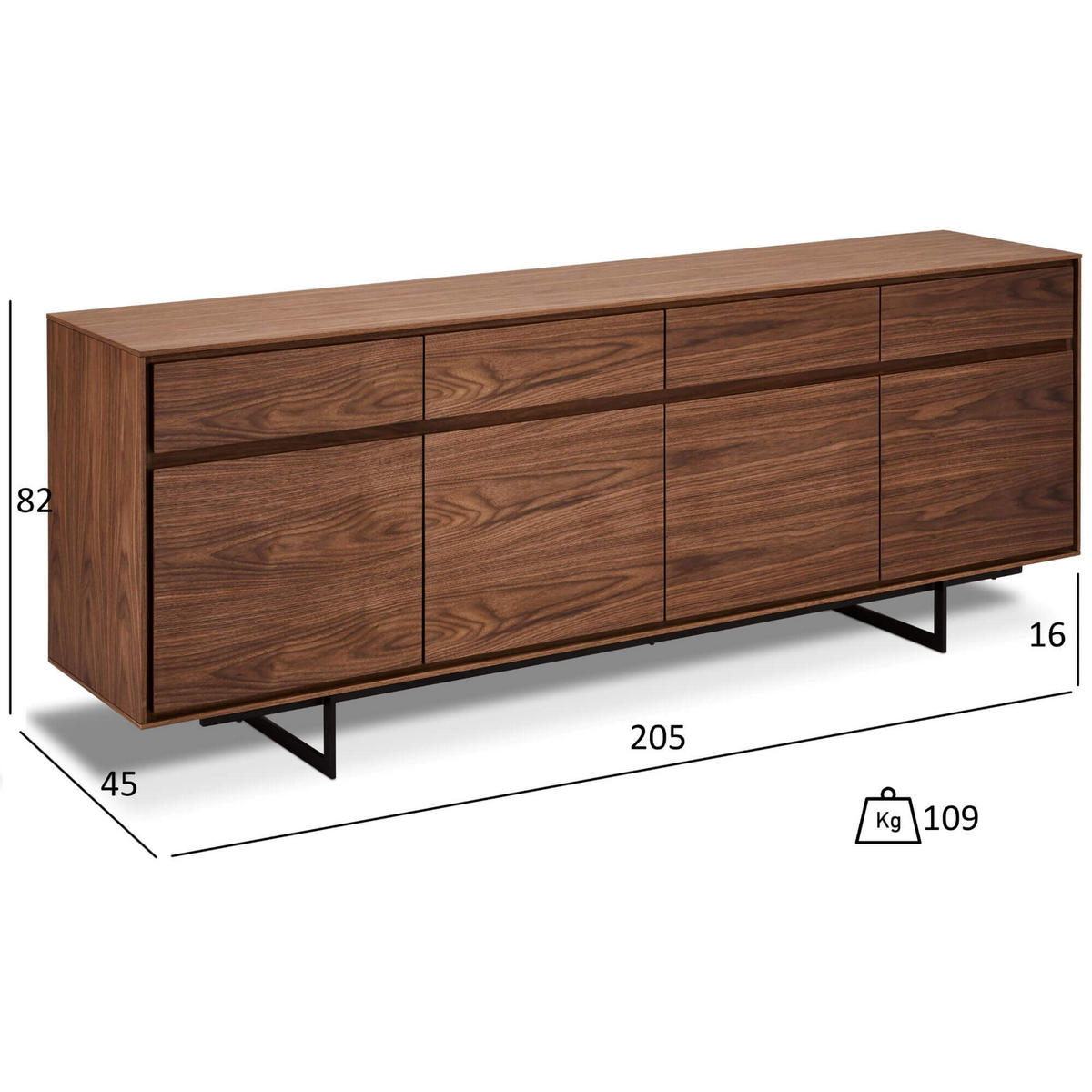 SIDEBOARD Amerikanisches Walnussfurnier - Walnussfarben/Schwarz, Holzwerkstoff/Metall (205/82/45cm) - Furnhouse