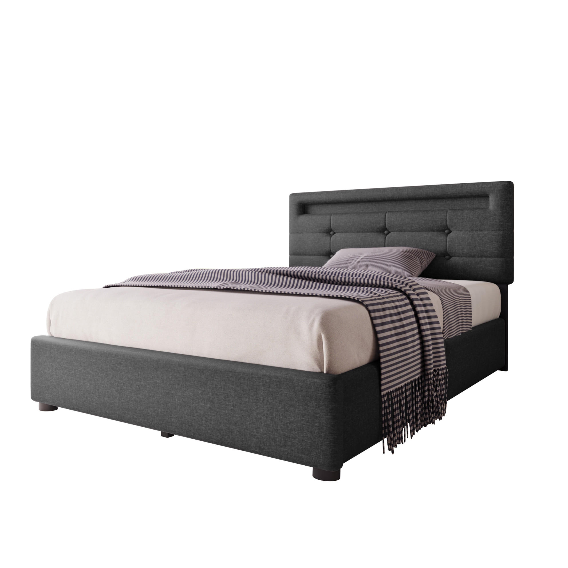 POLSTERBETT 90/200 cm Grau aus Leinen mit LED-Beleuchtung und 2 Schubladen - Grau, Textil (90/200cm) - OKMYHOME