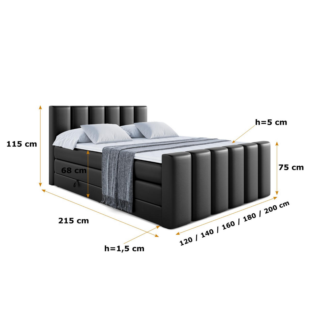 BOXSPRINGBETT BOXI1-Z KING - 200x200 - H3/H4 - Schwarz Hochglanz - Schwarz Hochglanz, Holzwerkstoff (200/200cm) - ALTDECOR