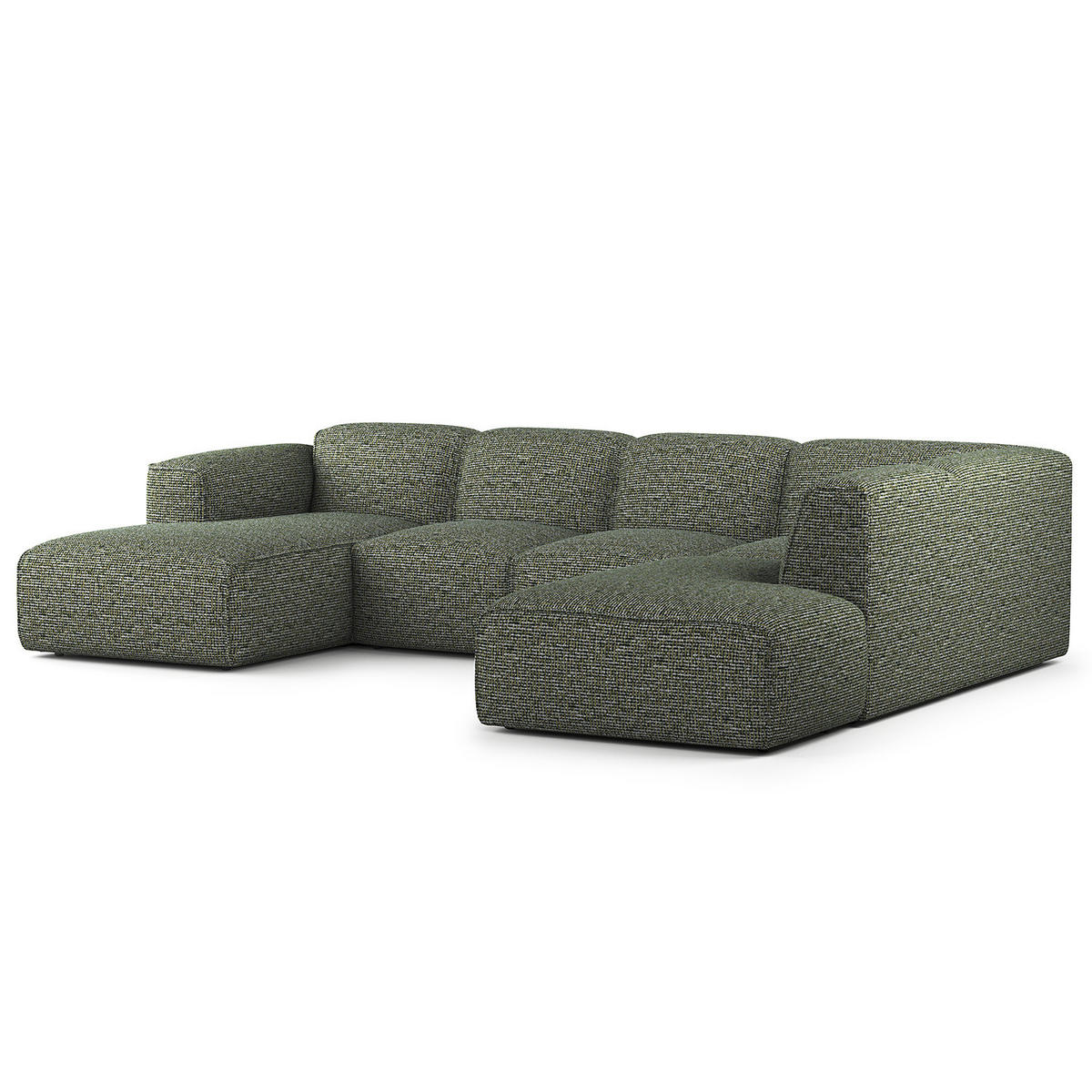 WOHNLANDSCHAFT mit Longchair - Schwarz/Grün, Kunststoff/Textil (325/71/235cm) - home24