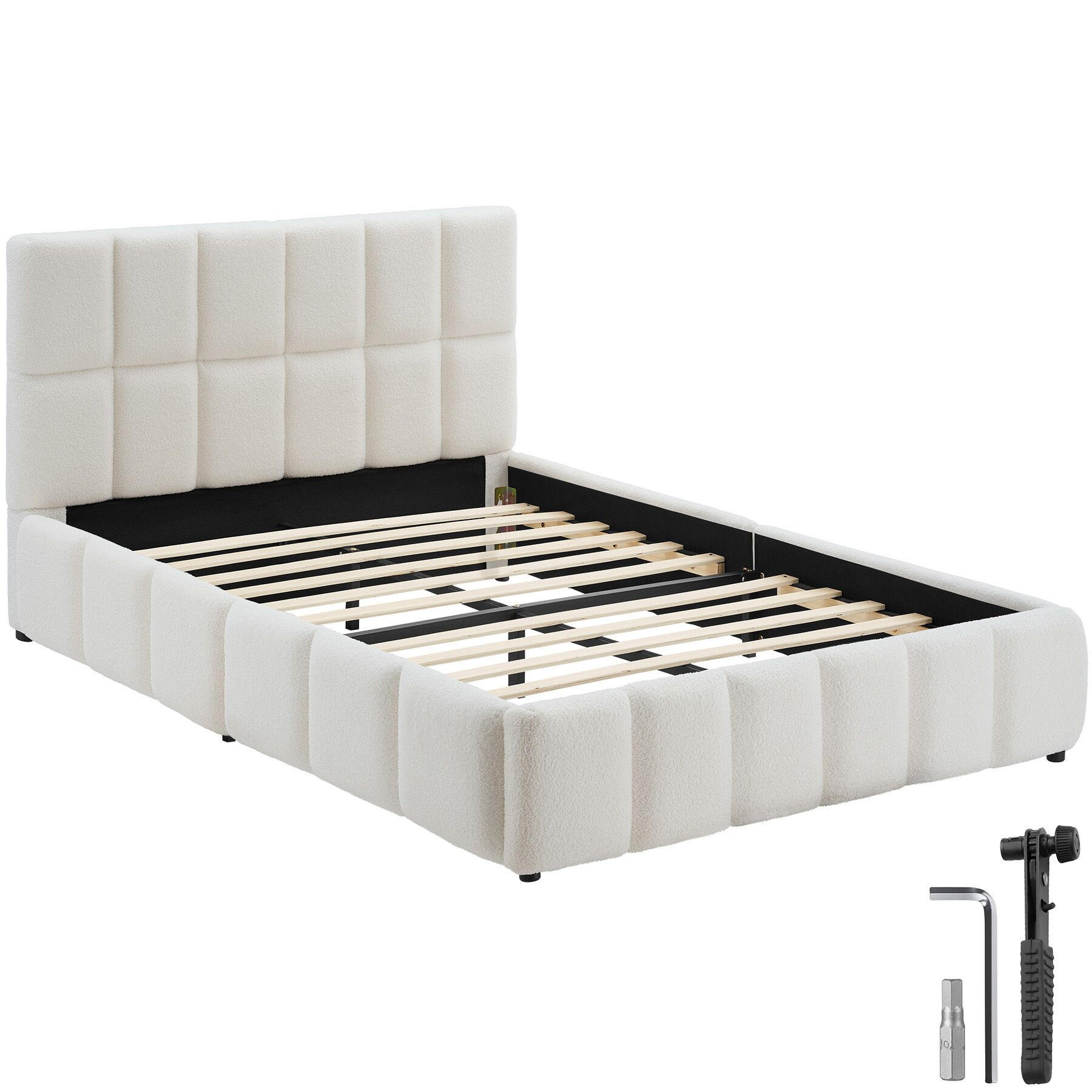 POLSTERBETT Shirley, Belastbarkeit 250 kg, Teddy creme - Creme, Holz (120/200cm) - tectake