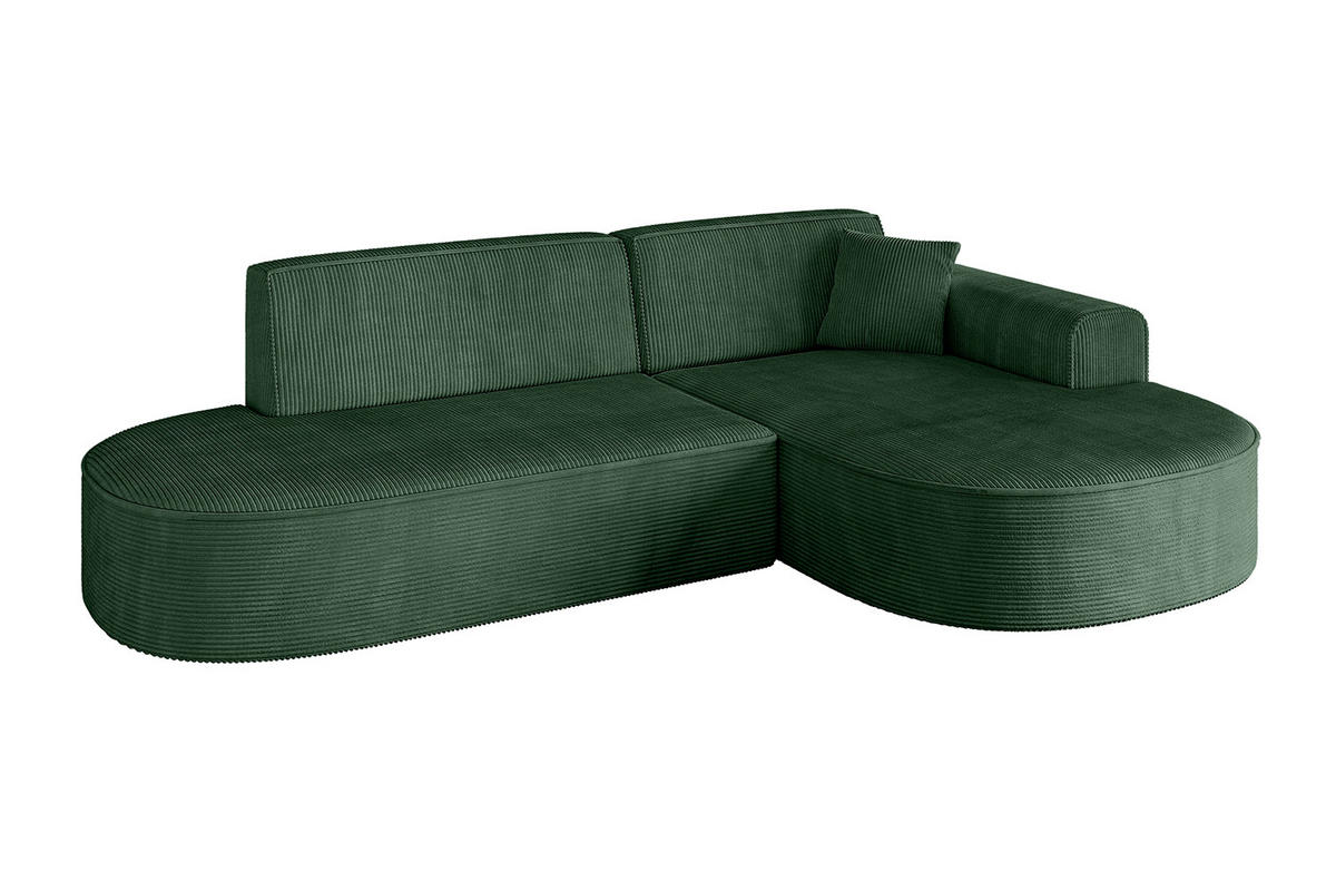 ECKSOFA Ottomane Rechts MARI-L1 - 232x163x73,5 cm Grün Cord - Schwarz/Grün, Holzwerkstoff/Kunststoff (234/163cm) - ALTDECOR