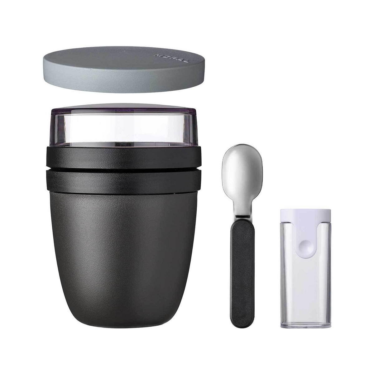 LUNCHPOT MIT SNACK-DECKEL UND KLAPPLÖFFEL Ellipse Nordic Black 500 (+ 200 ml) - Schwarz, Kunststoff (10.7/16.9/10.7cm) - Mepal