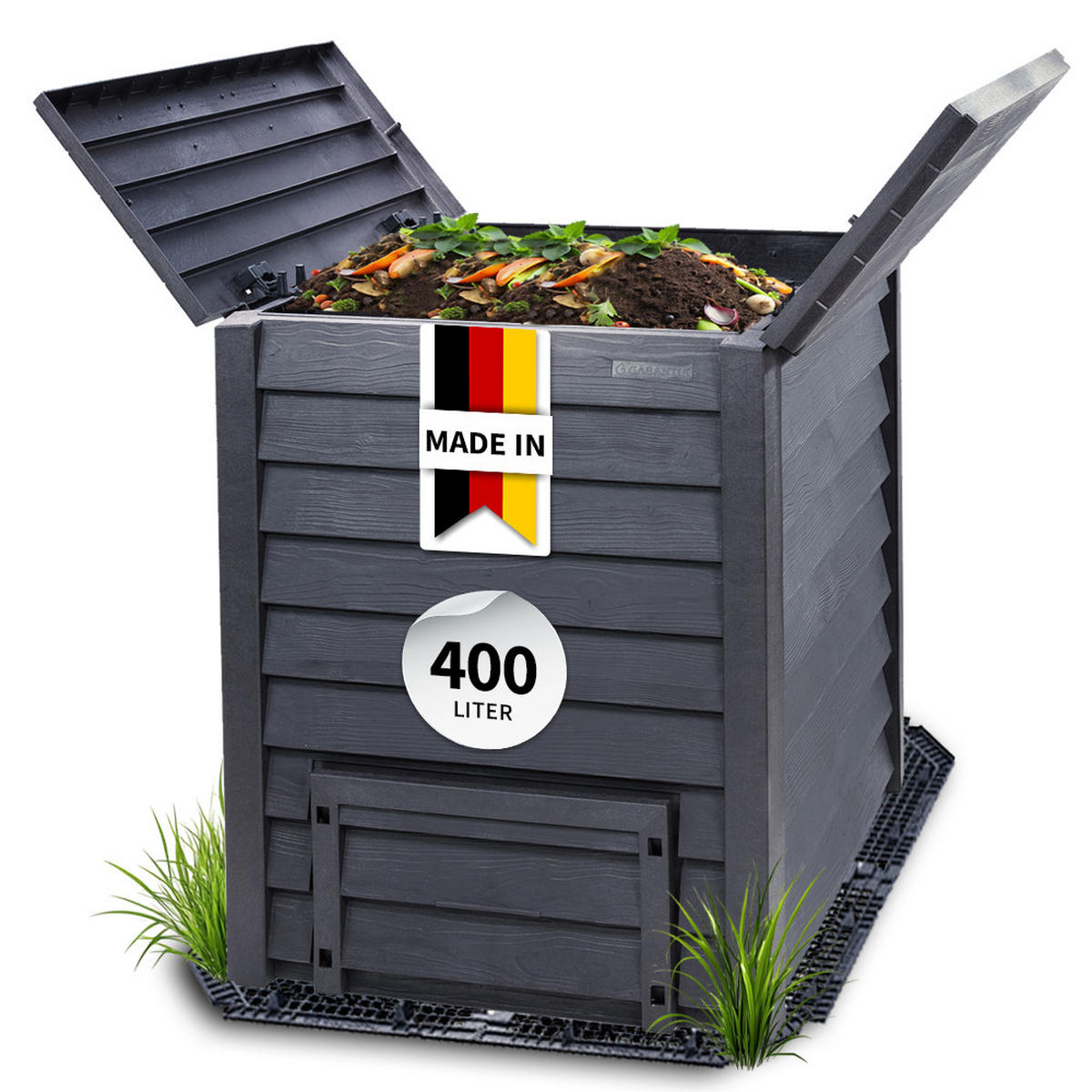 KOMPOSTER 400 L inkl. Bodengitter, anthrazit-braun - Braun, Kunststoff (72/90/72cm) - GARANTIA