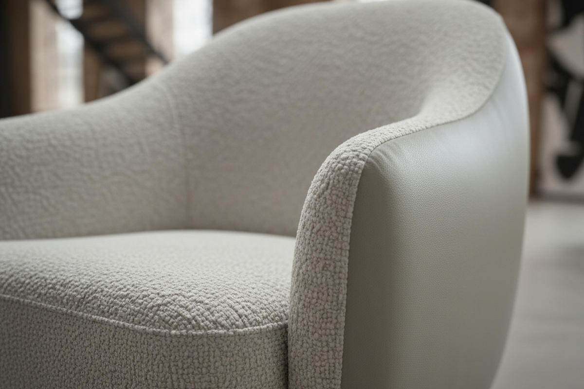 DREHSESSEL BRITTO Cremeweiß Kunstleder, Bouclé Drehbar (360°) - Creme/Schwarz, Textil/Metall (81/85/83cm) - KAWOLA