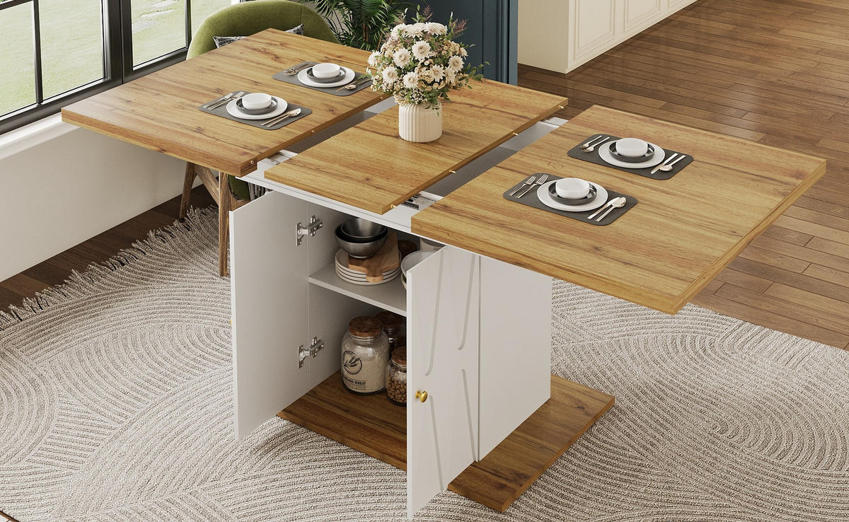 ESSTISCH aus MDF und Metall 110x70x76,5 cm Weiß mit Ausziehfunktion und integriertem Stauraum - Weiß, Holzwerkstoff (110/70/76.5cm) - Modfu
