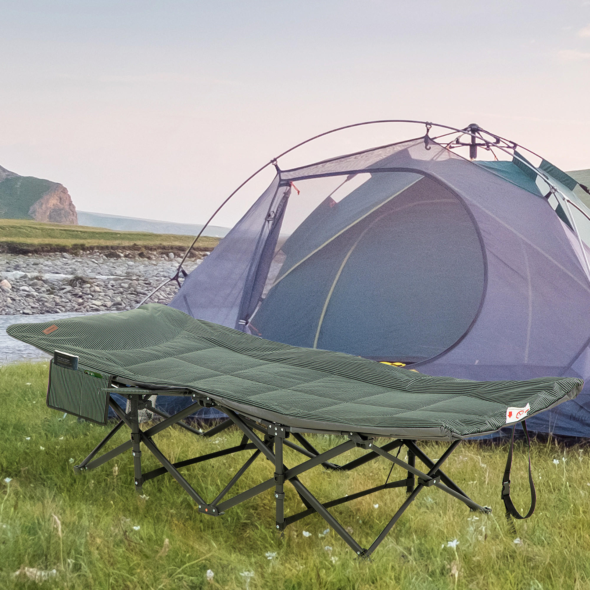 CAMPINGLIEGE mit Tasche, bis 120 kg, Grau, 68 x 186 x 48cm - Grau, Metall (186/48/68cm) - Outsunny