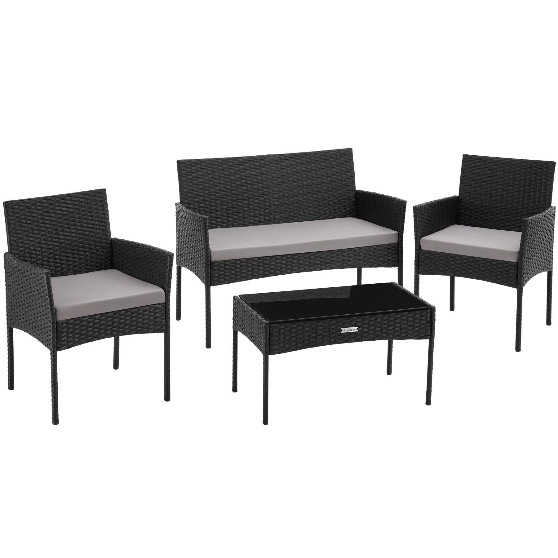 RATTAN GARTENSET Palese,Sofa 250 kg, je Sessel 120 kg,schwarz - Schwarz, Kunststoff - tectake