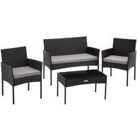 RATTAN GARTENSET Palese,Sofa 250 kg, je Sessel 120 kg,schwarz - Schwarz, Kunststoff - tectake