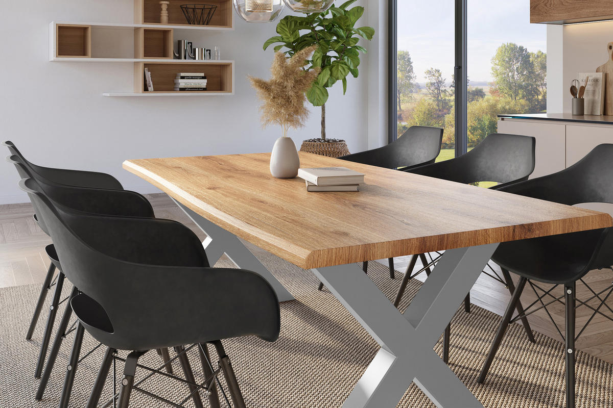 ESSTISCH JULIUS X - Wildeiche/Silberfarben, Holz (100/200/77cm) - SAM