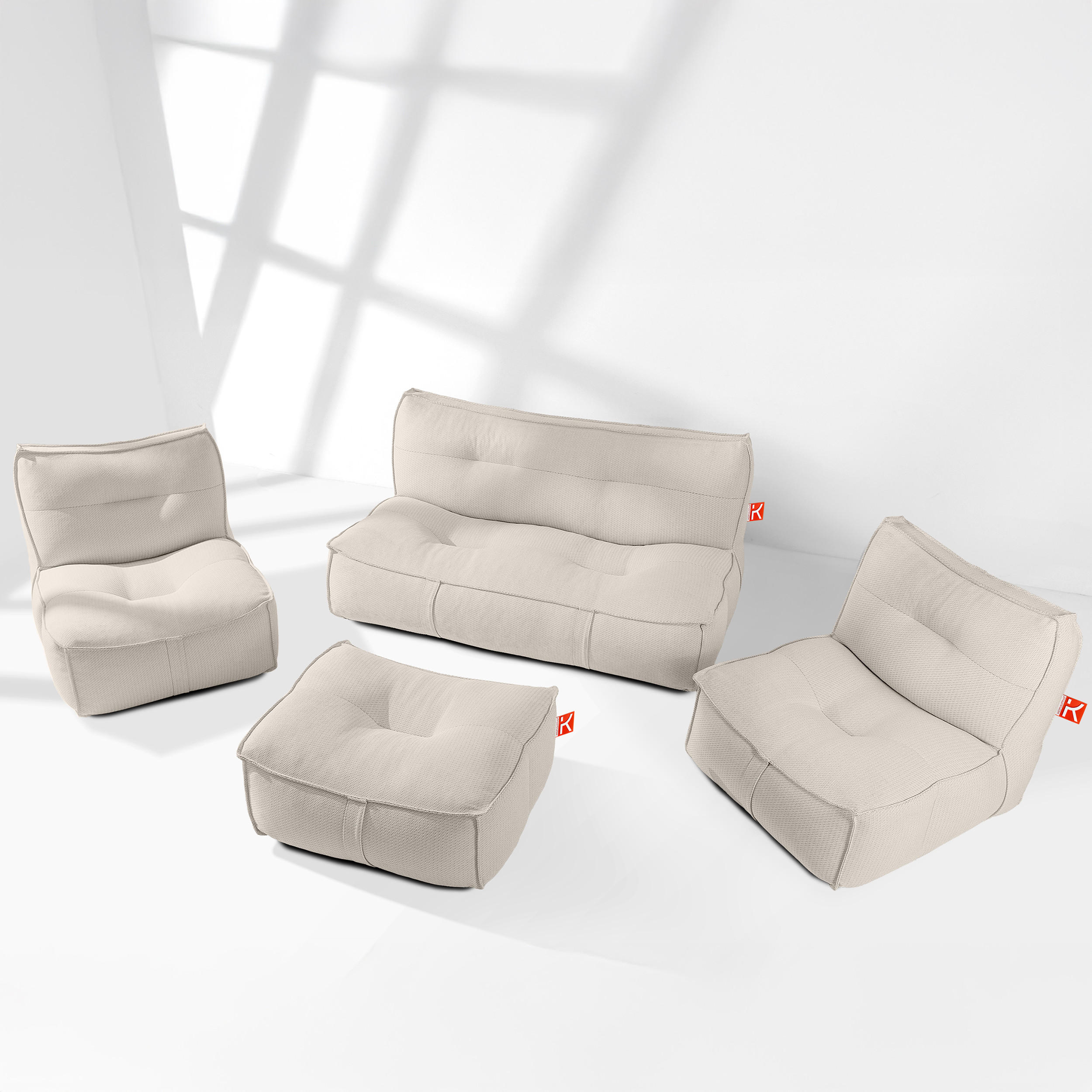 GARTENLOUNGE-SET LOVIA, Möbel-Set, Dunkelbeige/Weiß - Beige, Textil - KONSIMO®