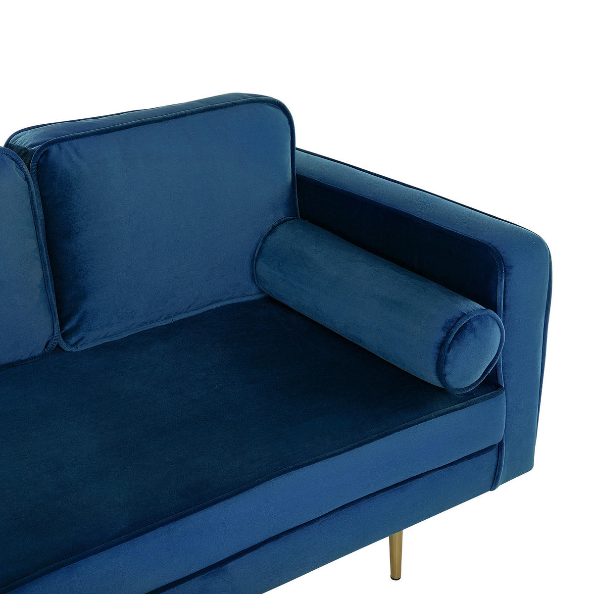 CHAISELONGUE Samtstoff marineblau rechtsseitig Miramas - Blau/Goldfarben, Textil (171/63/79cm) - Beliani