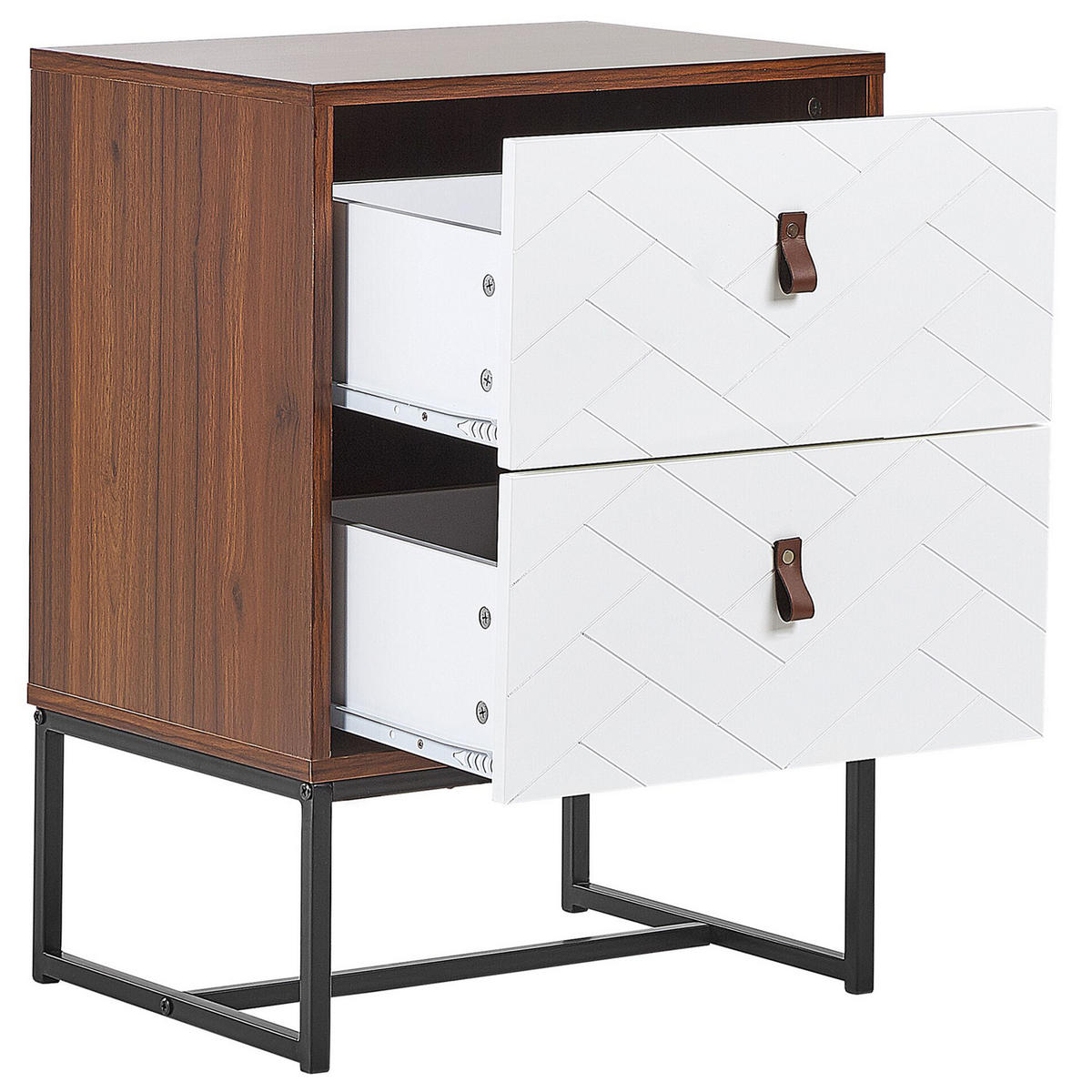 NACHTTISCH dunkler Holzfarbton/weiß 2 Schubladen Nueva - Dunkelbraun/Schwarz, Holzwerkstoff (49/69/38cm) - Beliani