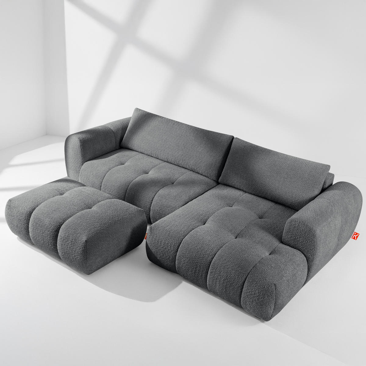 ECKSOFA RECHTS LIRA, Dunkelgrau, Bouclé - Dunkelgrau, Holz/Holzwerkstoff (295/112cm) - KONSIMO®