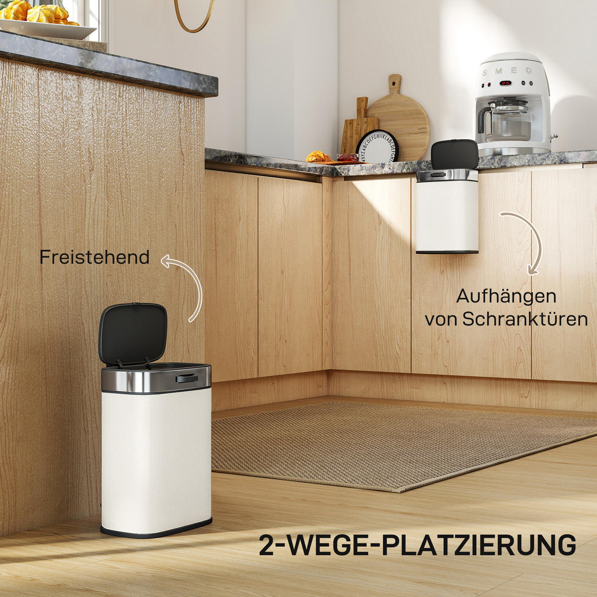 MÜLLEIMER Creme 21.5/19.5/30.0 cm - Creme, Metall (19.5/30/21.5cm) - HOMCOM