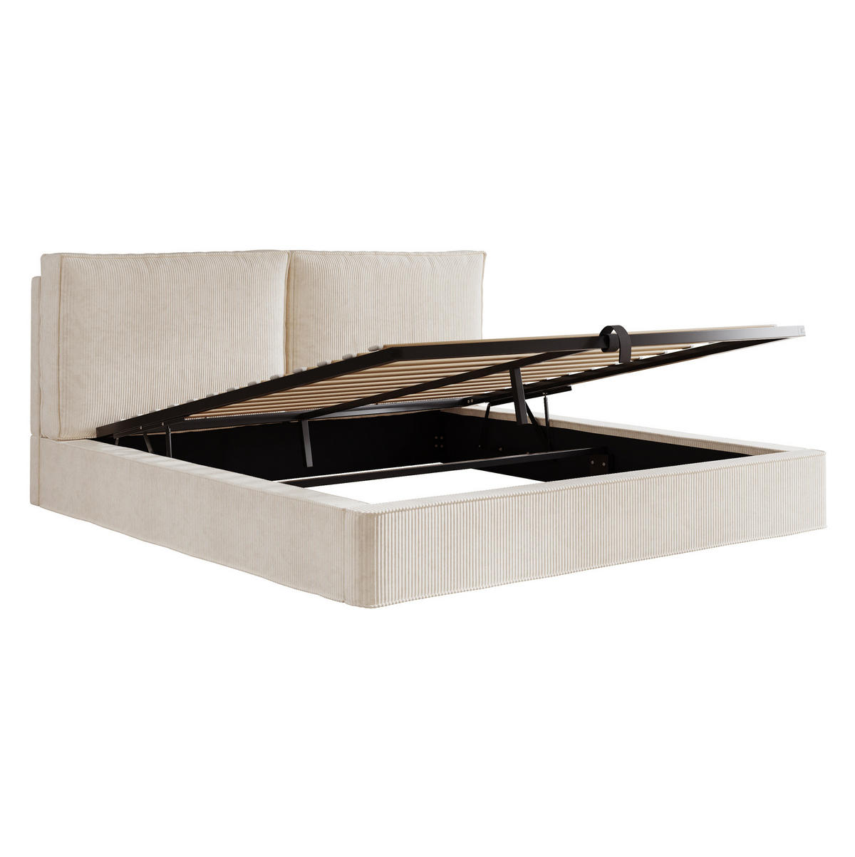 POLSTERBETT 180/200 cm mit hydraulischem Bettkasten, Lattenrost und gepolstertem Kopfteil, Beige - Beige, Textil (180/200cm) - Redom