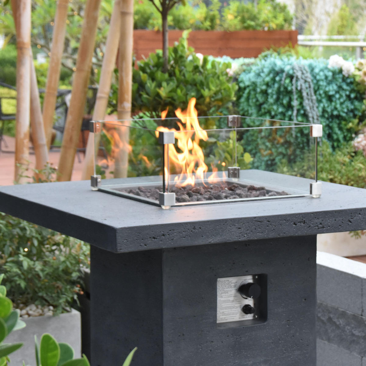 FEUERTISCH MONTREALl Bartische aus GF-Beton 56/56/106 cm - Dunkelgrau, Naturmaterialien (87/106/87cm) - Elementi