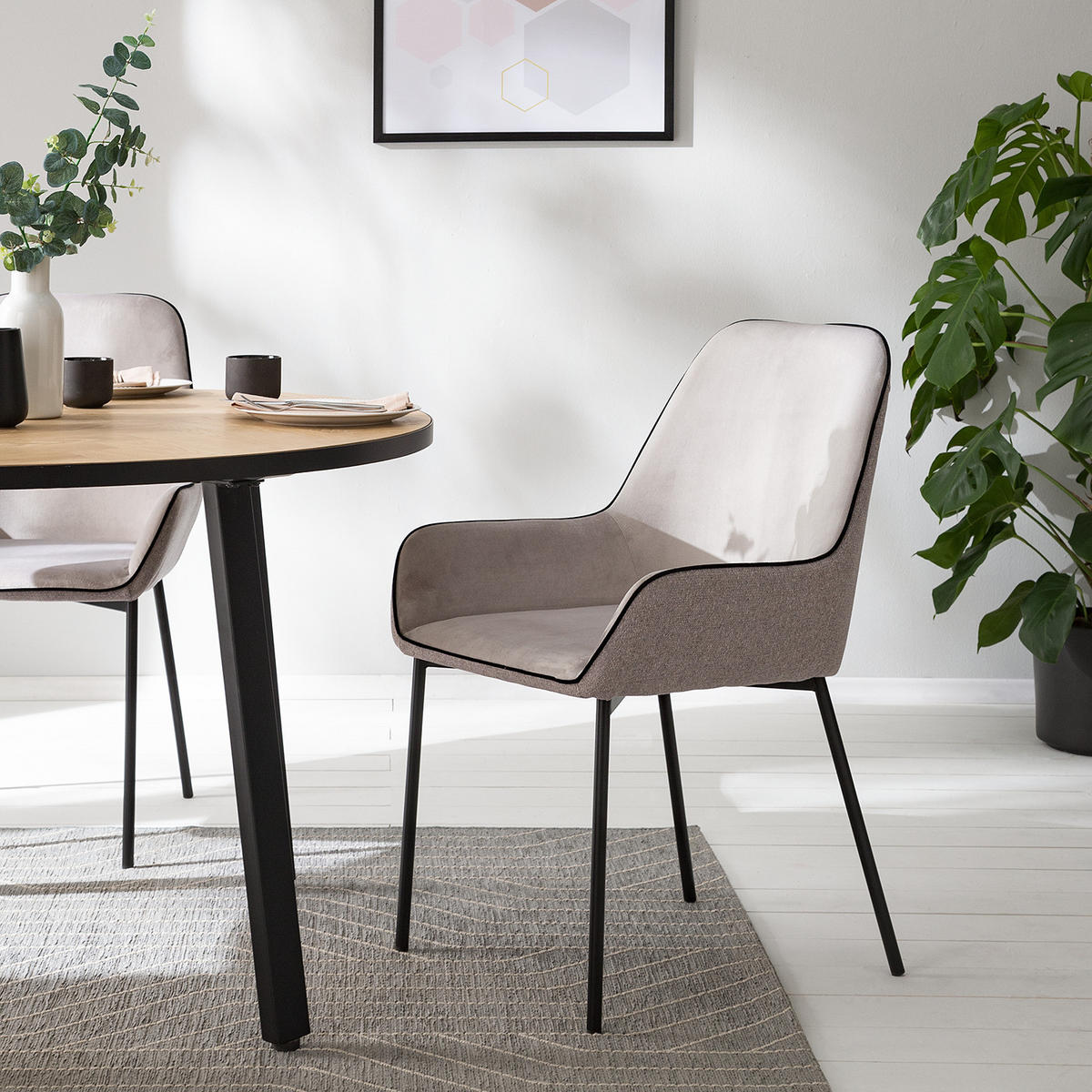 POLSTERSTUHL - Samt & Webstoff / Metall, 2er-Set - Grau, Textil (58/89/58cm) - home24