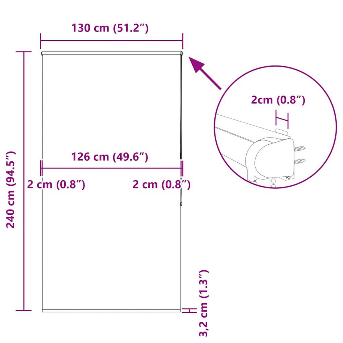 ROLLO für die Dusche 130/240 cm Stoffbreite 116 cm aus PEVA Weiß - Weiß, Kunststoff (130/240cm) - vidaXL