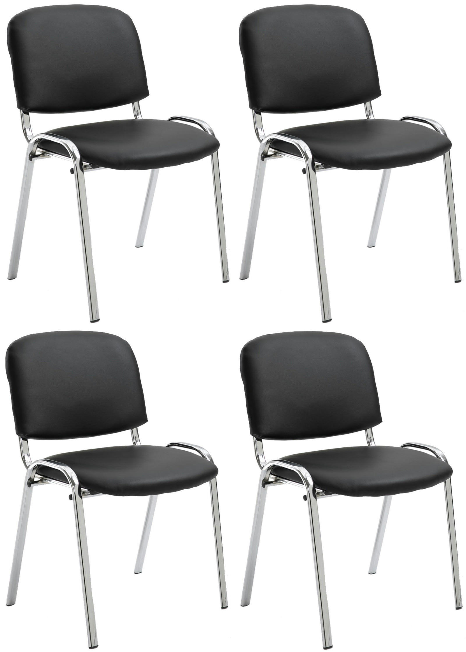 BESUCHERSTUHL 4er Set Lederlook schwarz - Schwarz, Textil/Metall (54/79/48cm) - CLP